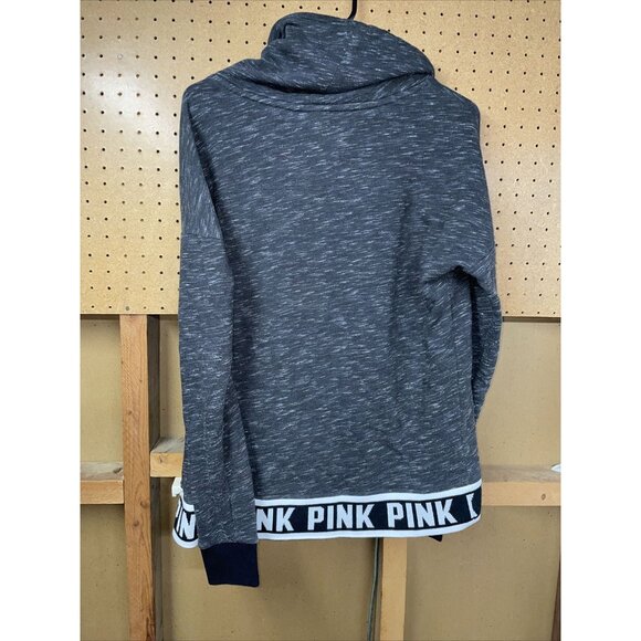 Victoria's Secret PINK Sweatshirt Mock Neck Black & Gray Dog Logo Size Small S - Picture 3 of 4